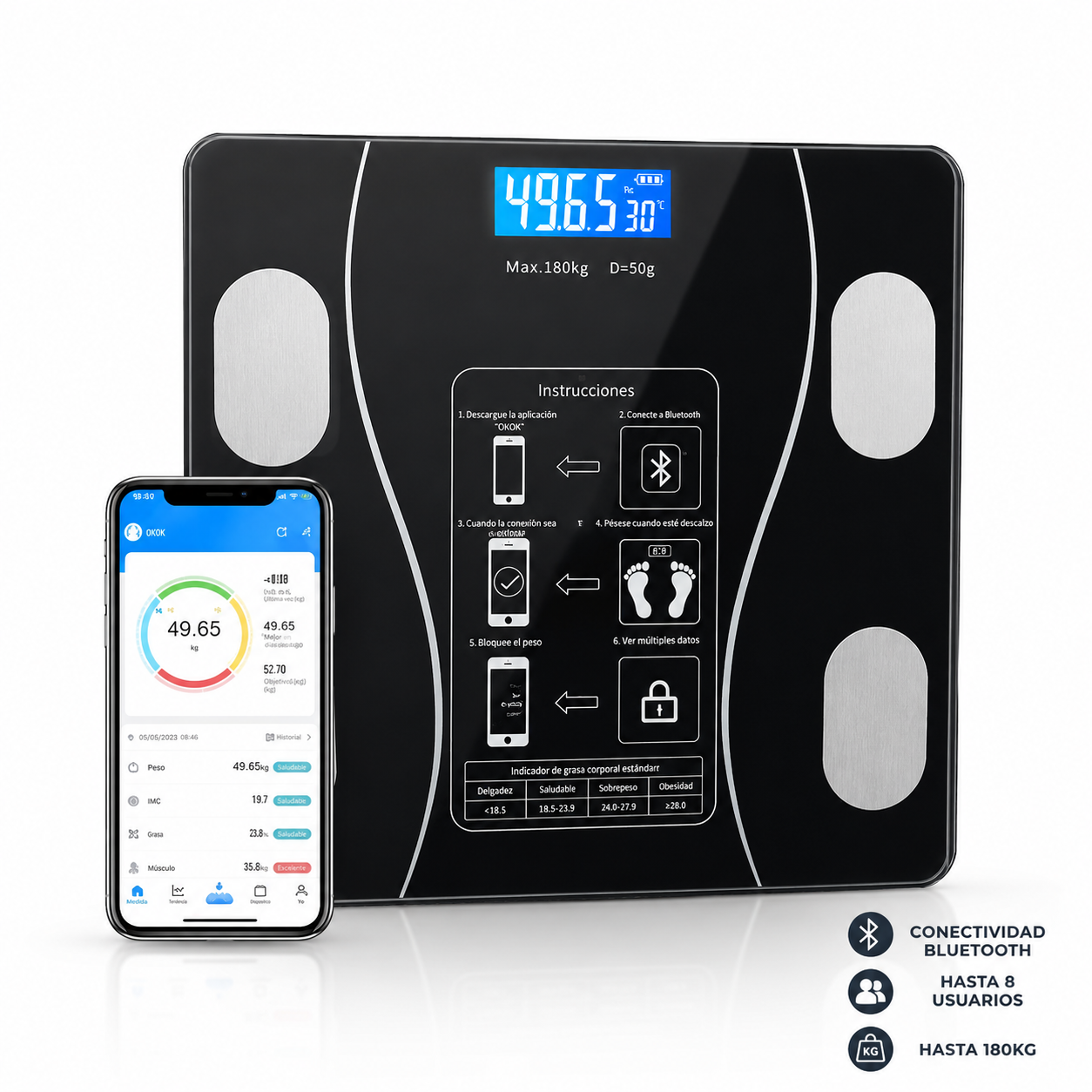 Báscula inteligente bluetooth digital de vidrio templado
