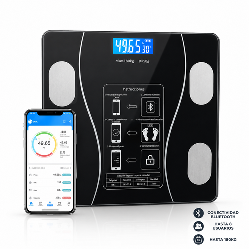 Báscula inteligente bluetooth digital de vidrio templado