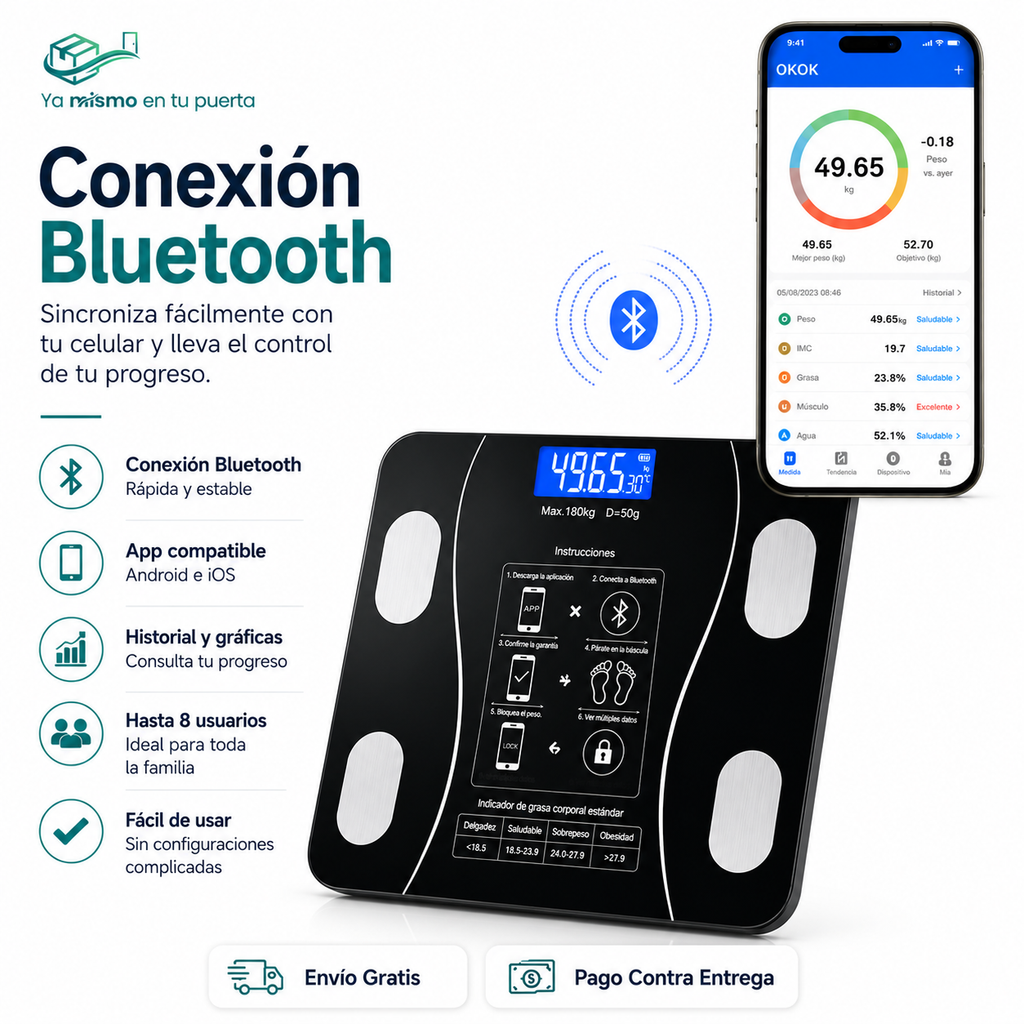Báscula Inteligente Bluetooth — Deja de Adivinar, Empieza a Ver tu Progreso Real